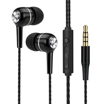Fone de Ouvido In-Ear Com Fio 3.5mm HCQWBING – Som Estéreo com Graves, Microfone e Controle de Volume para Celular e Música