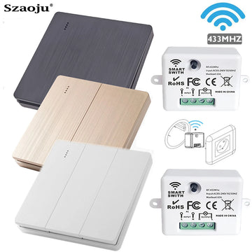 Painel de Parede RF 433MHz 1/2/3 Canais – Controle Remoto para Luz, Ventilador e LED, Compatível com RF433 Smart Switch