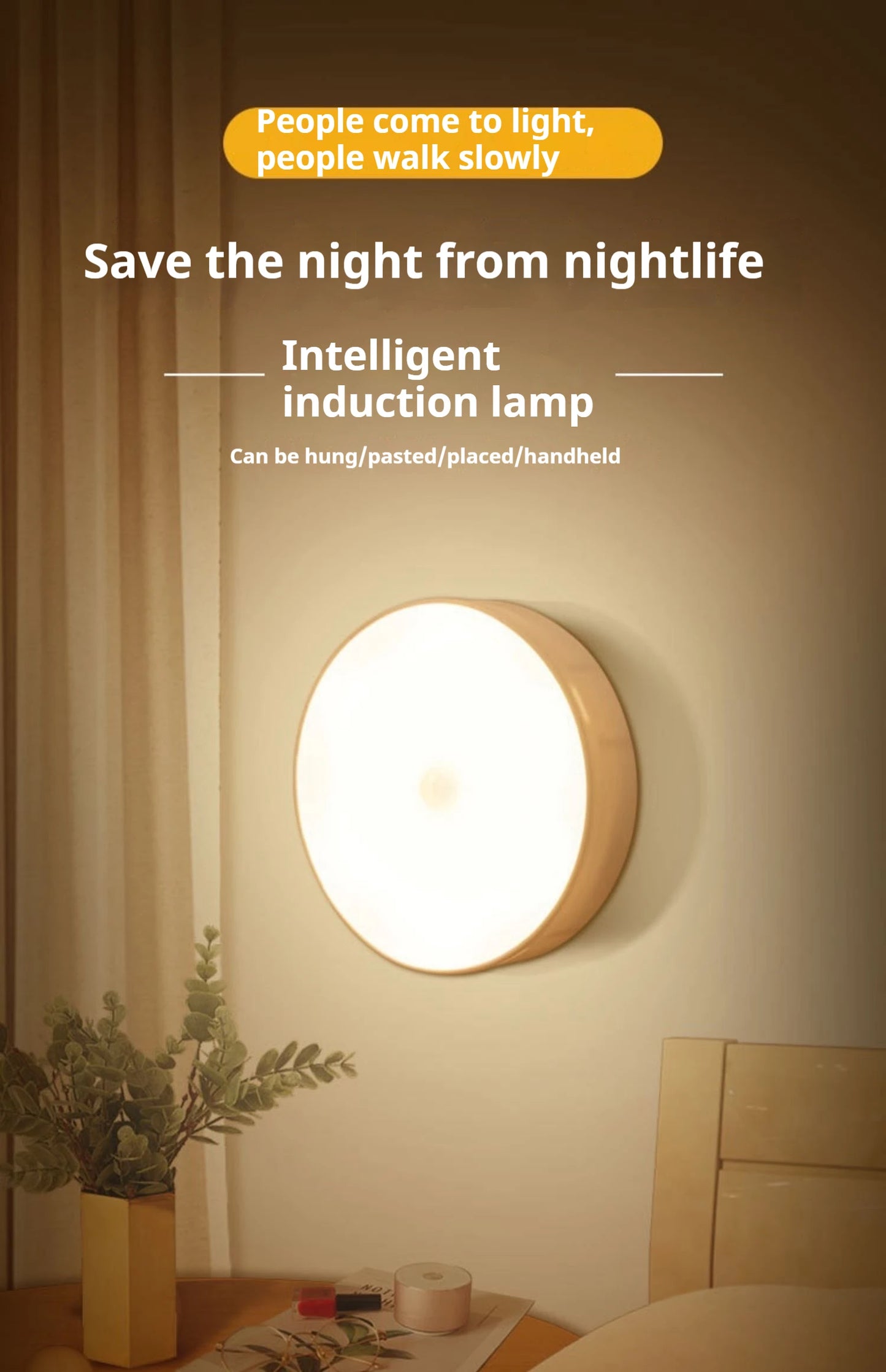 1pc Motion Sensor Night Light – Luminária LED Sem Fio para Quarto, Escada, Armário e Decoração de Ambiente
