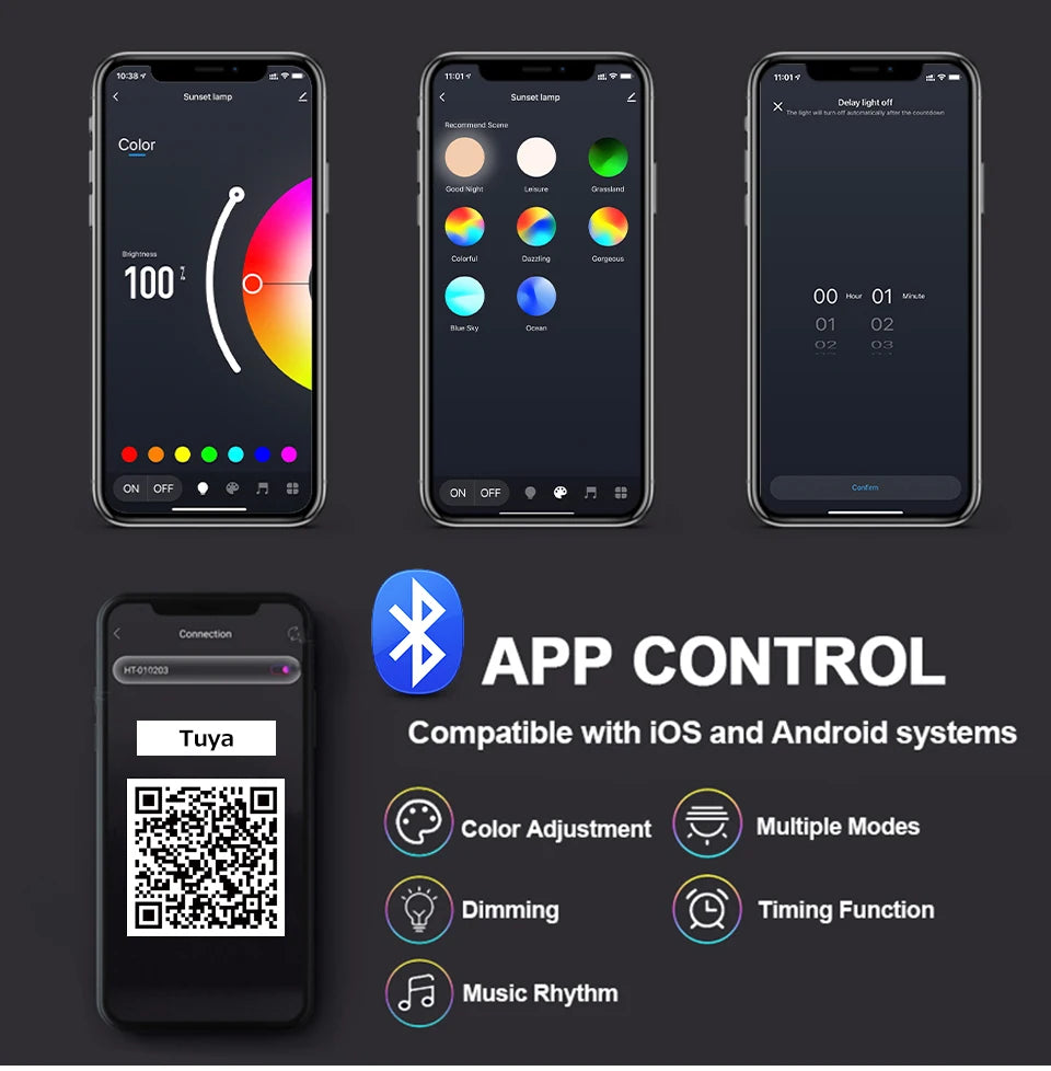 Luminária Smart Sunset Lamp RGB – Controle via App e Remoto (Efeito Pôr do Sol para Fotos, Vídeos e Decor)