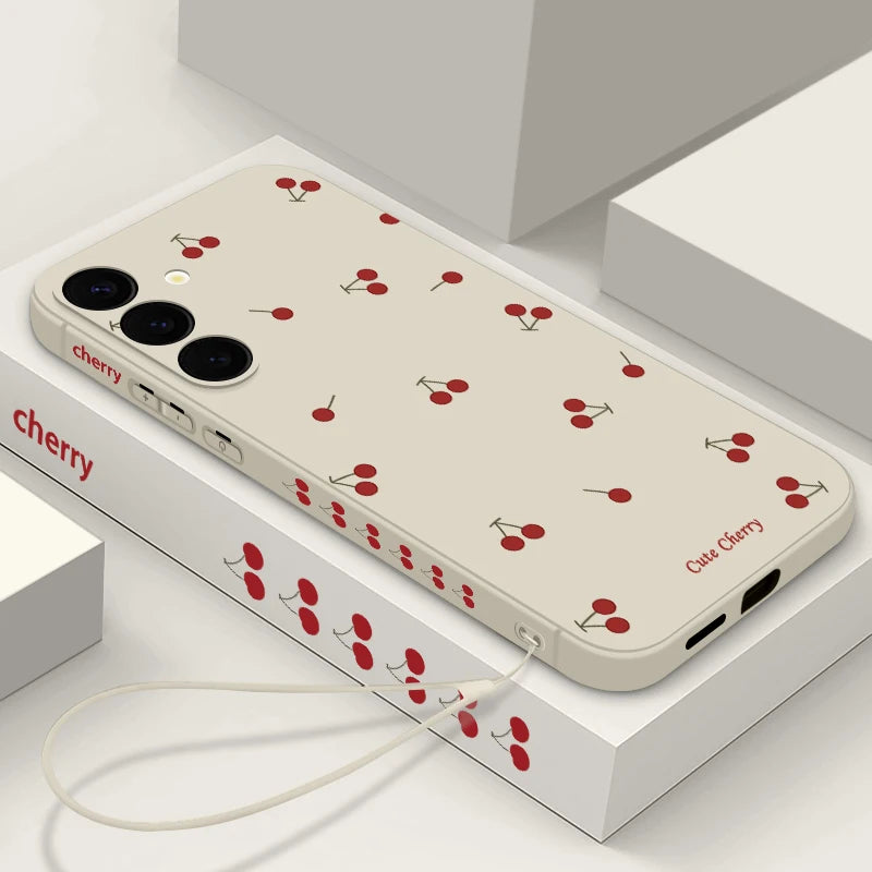 Capa Magnética Little Cherry para Samsung Galaxy S25 FE / S25 / S24 / S23 / S22 Ultra Plus – Soft Case com Alça e Carregamento Magsafe