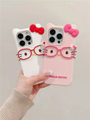 Capa 3D Gato com Óculos de Silicone para iPhone 17 Pro Max / 16 / 15 Plus / 14 / 13 Mini / 12 / 11 – Design Cartoon Fofo