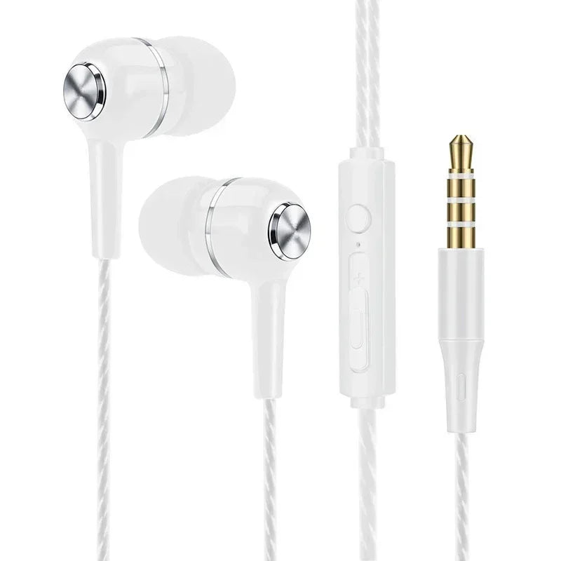 Fone de Ouvido In-Ear Com Fio 3.5mm HCQWBING – Som Estéreo com Graves, Microfone e Controle de Volume para Celular e Música