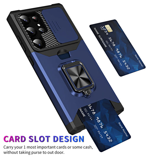 Capa Carteira com Porta-Cartão e Anel para Samsung Galaxy S21 a S25 Ultra – Kickstand, Armor, Anti-Queda