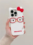 Capa 3D Gato com Óculos de Silicone para iPhone 17 Pro Max / 16 / 15 Plus / 14 / 13 Mini / 12 / 11 – Design Cartoon Fofo