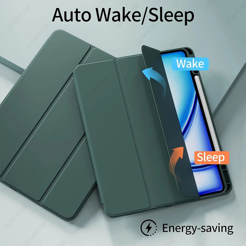 Capa Protetora para iPad Air 11” / 10,9” (M3/M2 2025/2024, 5ª/4ª Geração) com Suporte para Apple Pencil – Trifold Stand e Função Sleep/Wake