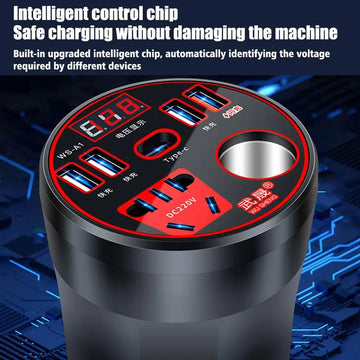 200W Car Power Inverter 12V/24V to 220V – Conversor com Display LED, Porta USB de Carregamento Rápido