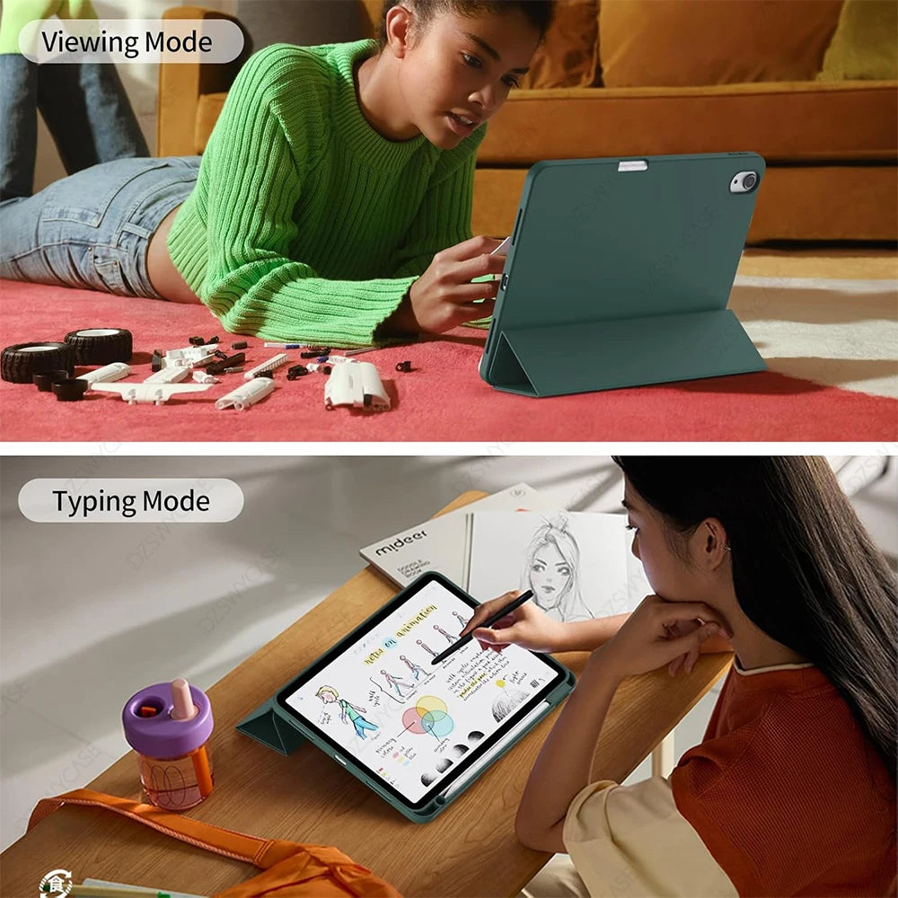 Capa Protetora para iPad Air 11” / 10,9” (M3/M2 2025/2024, 5ª/4ª Geração) com Suporte para Apple Pencil – Trifold Stand e Função Sleep/Wake