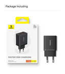 Baseus Carregador USB 30W com 3 Portas – USB-C PD + QC3.0 para iPhone, Samsung e Xiaomi
