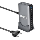1000W Carregador GaN Desktop 10-Portas – 140W PD para MacBook, 100W para Smartphone e Tablet, Hub Multiportas USB