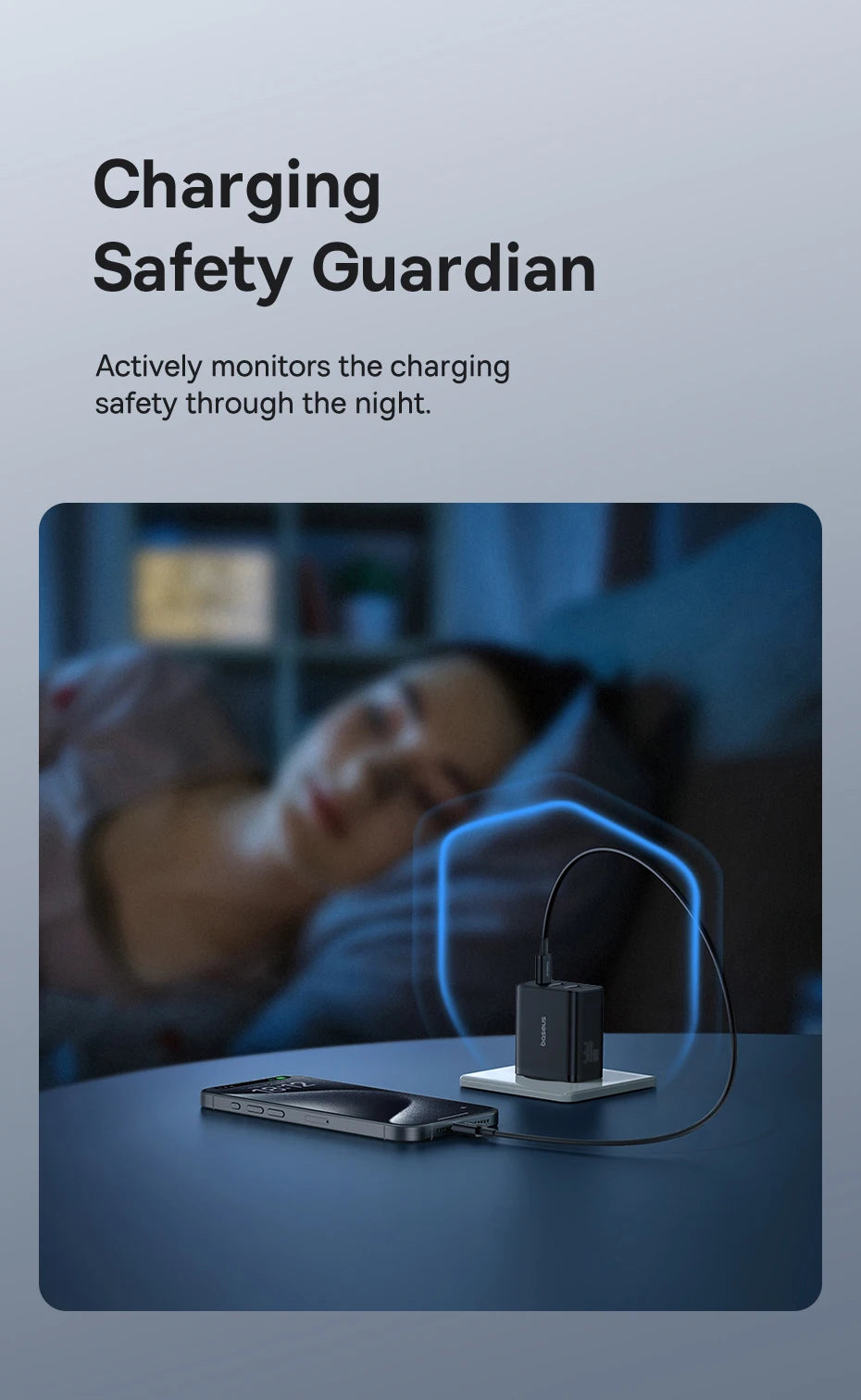 Baseus Carregador USB 30W com 3 Portas – USB-C PD + QC3.0 para iPhone, Samsung e Xiaomi