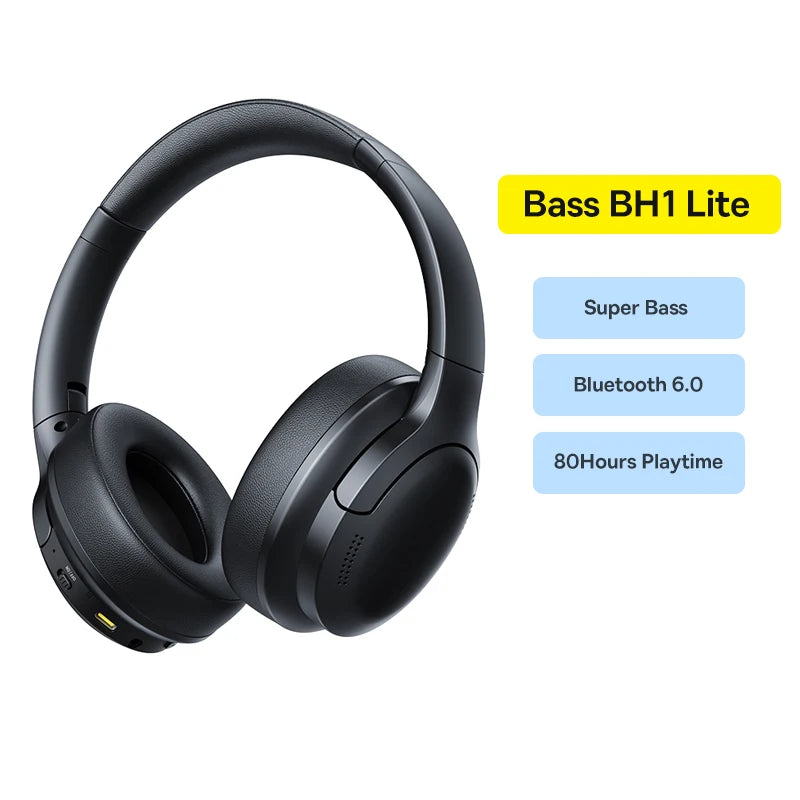 Headphone Bluetooth Baseus 5.3 Over-Ear Dobrável – Driver 40mm Hi-Fi, Áudio Espacial, Até 70h de Bateria, Wireless + Cabo