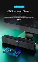 Soundbar Gamer Compacta para PC e TV – Bluetooth + Conexão Cabiada (Som Estéreo Surround 3D)