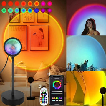 Luminária Smart Sunset Lamp RGB – Controle via App e Remoto (Efeito Pôr do Sol para Fotos, Vídeos e Decor)