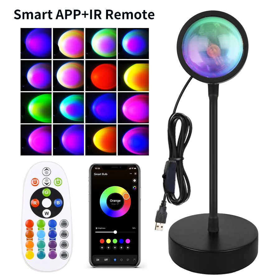 Luminária Smart Sunset Lamp RGB – Controle via App e Remoto (Efeito Pôr do Sol para Fotos, Vídeos e Decor)