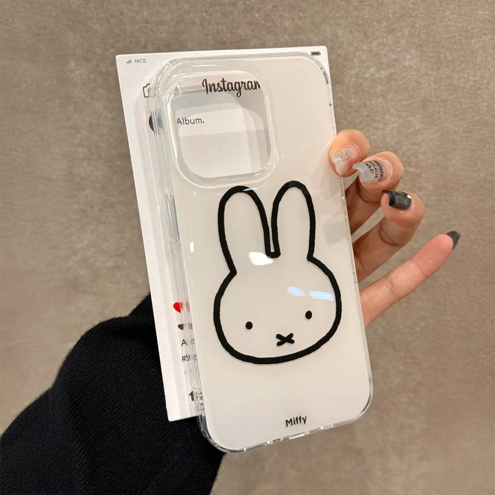 Capa Miffy Kawaii para iPhone XS / XR / 11 / 12 / 13 / 14 / 15 / 16 Pro Max – Anti-queda, Full Cover, Presente Fofo para Meninas