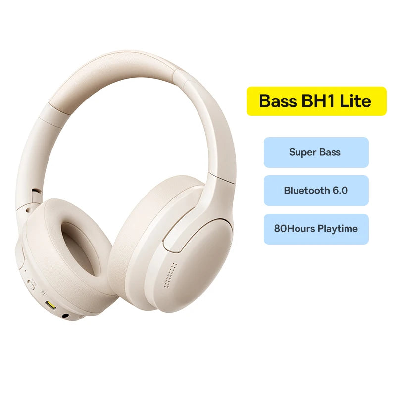 Headphone Bluetooth Baseus 5.3 Over-Ear Dobrável – Driver 40mm Hi-Fi, Áudio Espacial, Até 70h de Bateria, Wireless + Cabo