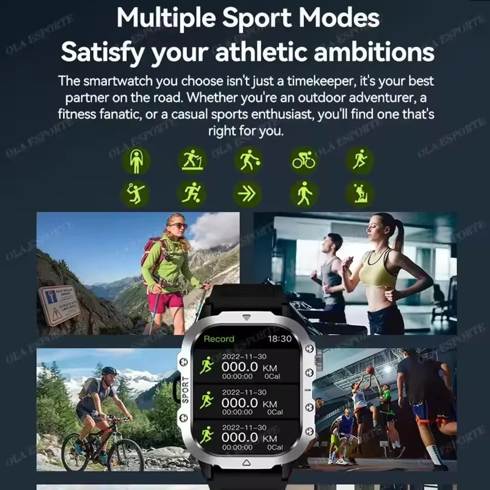 Smartwatch Tático Militar 2025 – Bateria de Longa Duração (400mAh), Lanterna LED e Chamadas Bluetooth