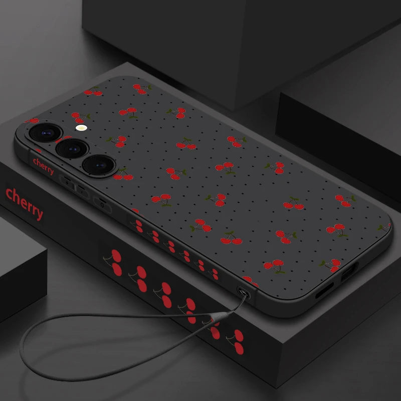 Capa Magnética Little Cherry para Samsung Galaxy S25 FE / S25 / S24 / S23 / S22 Ultra Plus – Soft Case com Alça e Carregamento Magsafe