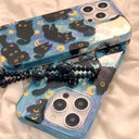 Capa Fofa Estrelas e Lua com Gatinho para iPhone 7 a 15 Pro Max – Silicone Antichoque e Anti-Poeira