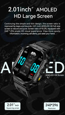 Smartwatch Tático Militar 2025 – Bateria de Longa Duração (400mAh), Lanterna LED e Chamadas Bluetooth