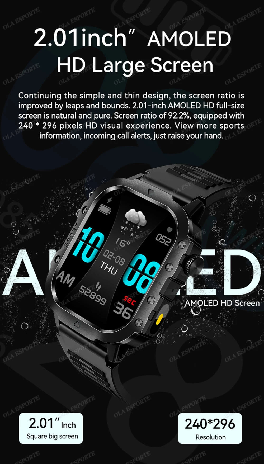 Smartwatch Tático Militar 2025 – Bateria de Longa Duração (400mAh), Lanterna LED e Chamadas Bluetooth