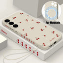 Capa Magnética Little Cherry para Samsung Galaxy S25 FE / S25 / S24 / S23 / S22 Ultra Plus – Soft Case com Alça e Carregamento Magsafe