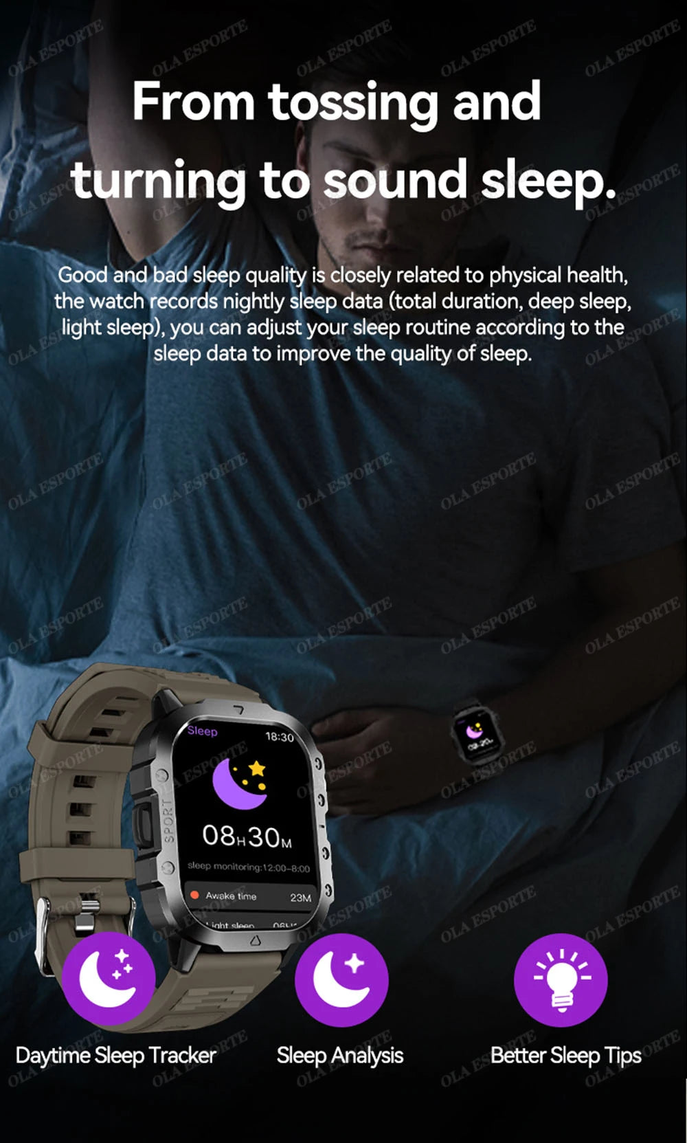 Smartwatch Tático Militar 2025 – Bateria de Longa Duração (400mAh), Lanterna LED e Chamadas Bluetooth