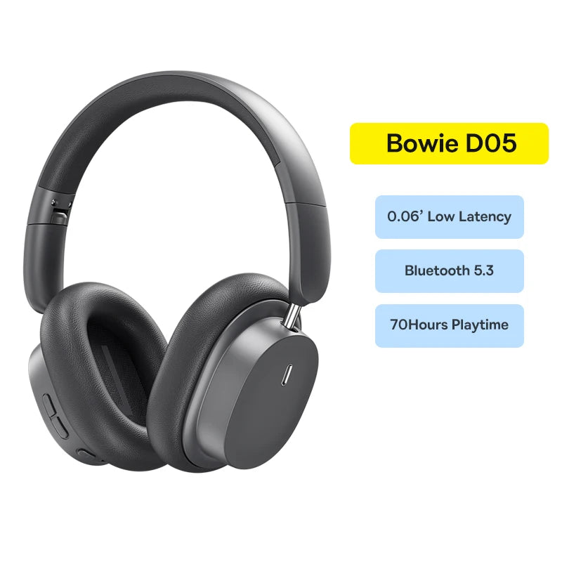 Headphone Bluetooth Baseus 5.3 Over-Ear Dobrável – Driver 40mm Hi-Fi, Áudio Espacial, Até 70h de Bateria, Wireless + Cabo