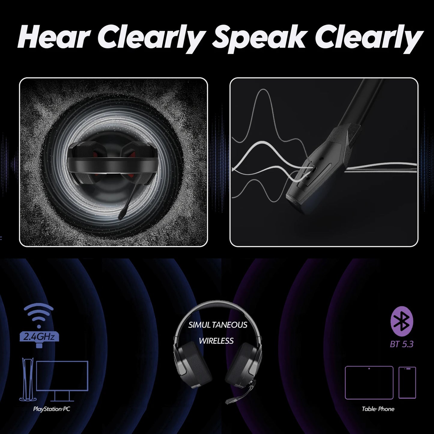 Headset Gamer NUBWO G06 Wireless 2.4GHz + Bluetooth – 50mm, Microfone, Até 100h de Bateria, PS5, PS4, PC, Mobile, Switch