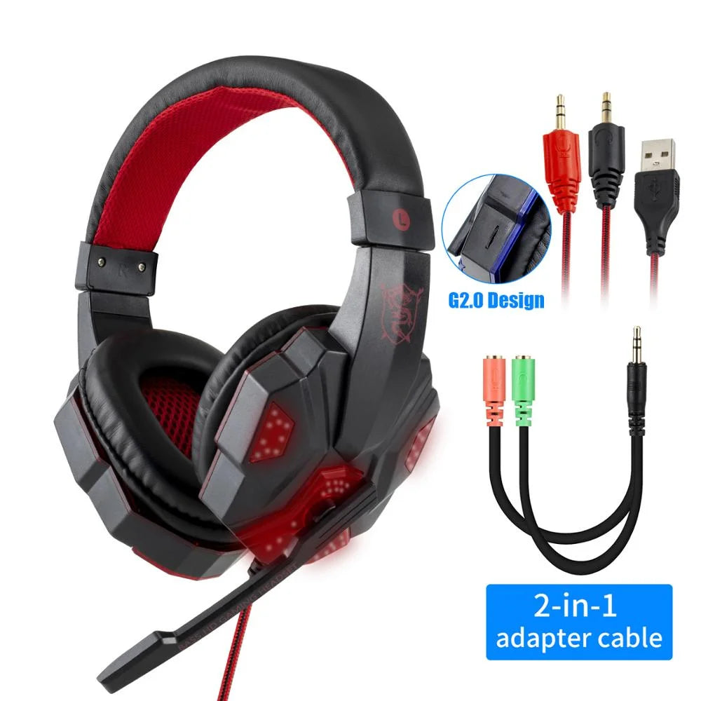 Headset Gamer Profissional Com Fio QearFun – Som Stereo Surround, Microfone com Redução de Ruído, LED RGB, Compatível com PC, PS4, PS5 e Xbox