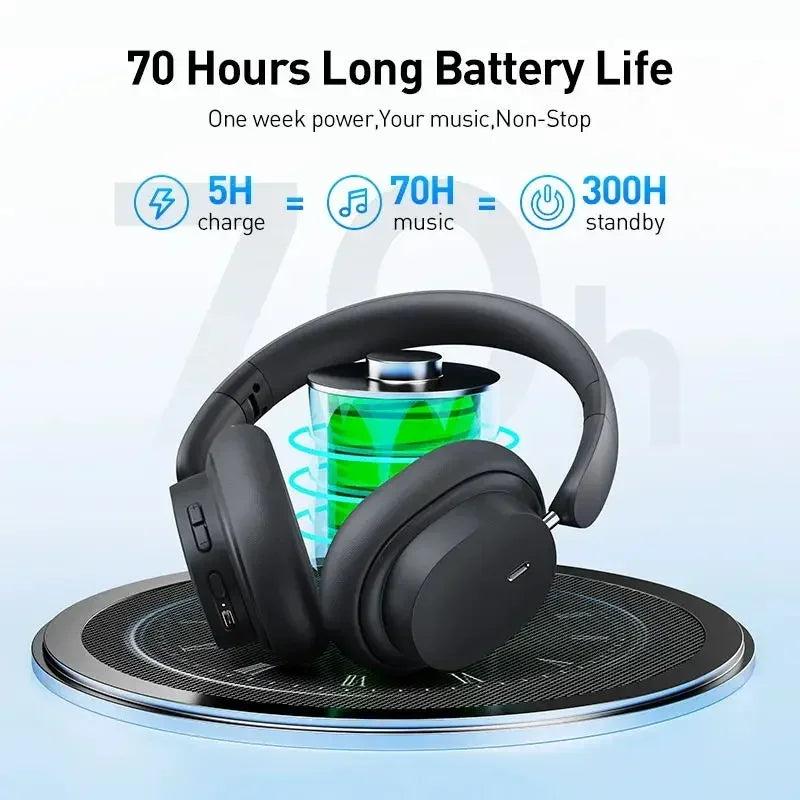 Headphone Bluetooth Baseus 5.3 Over-Ear Dobrável – Driver 40mm Hi-Fi, Áudio Espacial, Até 70h de Bateria, Wireless + Cabo