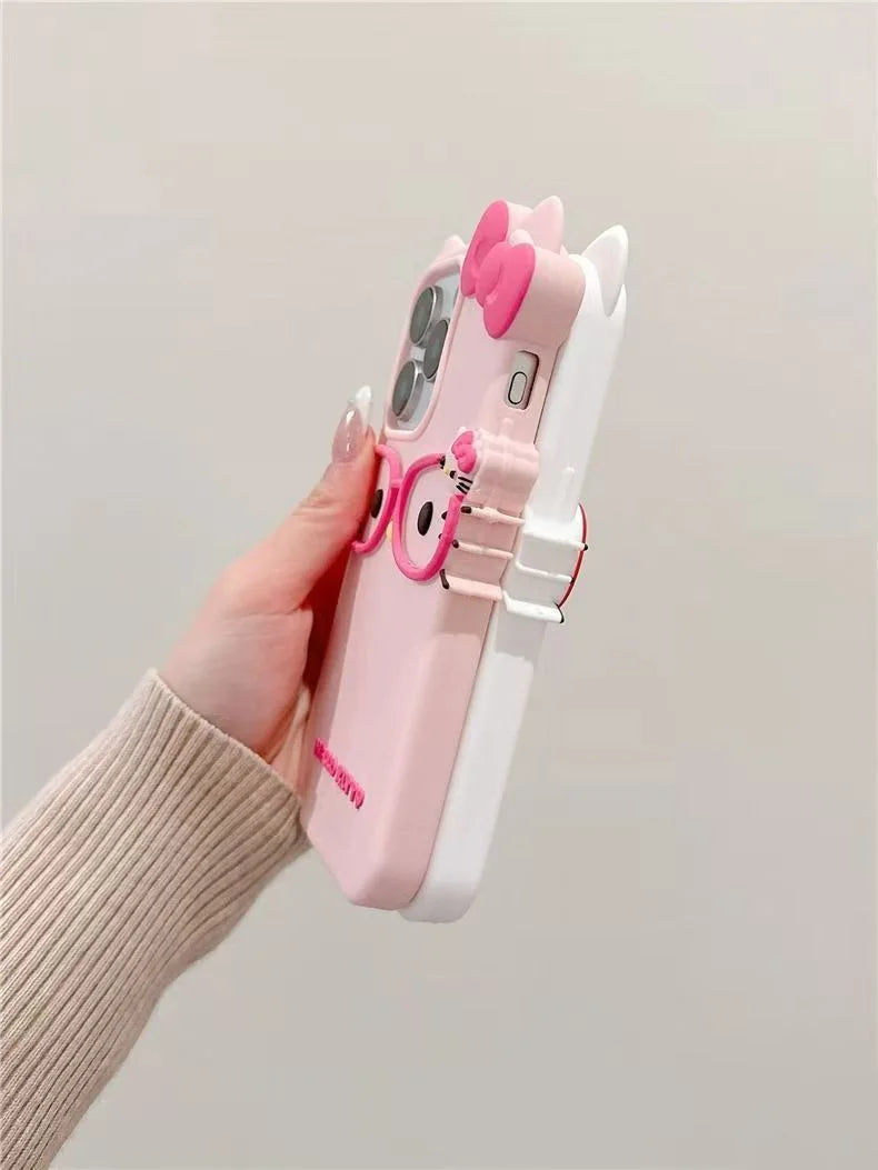 Capa 3D Gato com Óculos de Silicone para iPhone 17 Pro Max / 16 / 15 Plus / 14 / 13 Mini / 12 / 11 – Design Cartoon Fofo