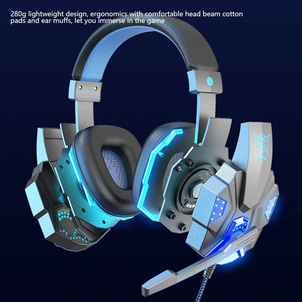 Headset Gamer Profissional Com Fio QearFun – Som Stereo Surround, Microfone com Redução de Ruído, LED RGB, Compatível com PC, PS4, PS5 e Xbox