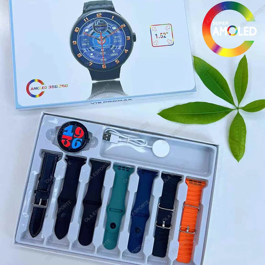 Smartwatch 7 em 1 Ultra Series – Kit com 7 Pulseiras, Tela HD 1.52", Chamadas Bluetooth e Carregamento Sem Fio (Android/iOS)