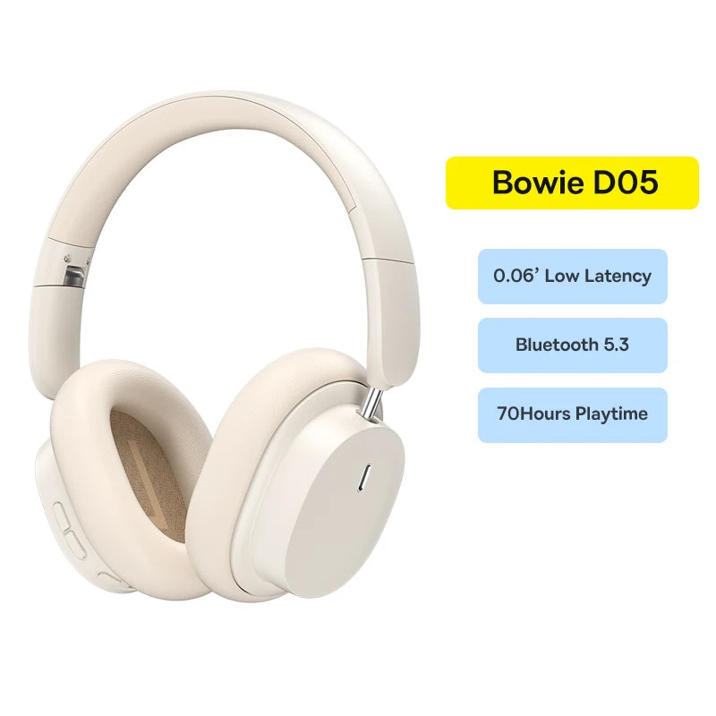 Headphone Bluetooth Baseus 5.3 Over-Ear Dobrável – Driver 40mm Hi-Fi, Áudio Espacial, Até 70h de Bateria, Wireless + Cabo
