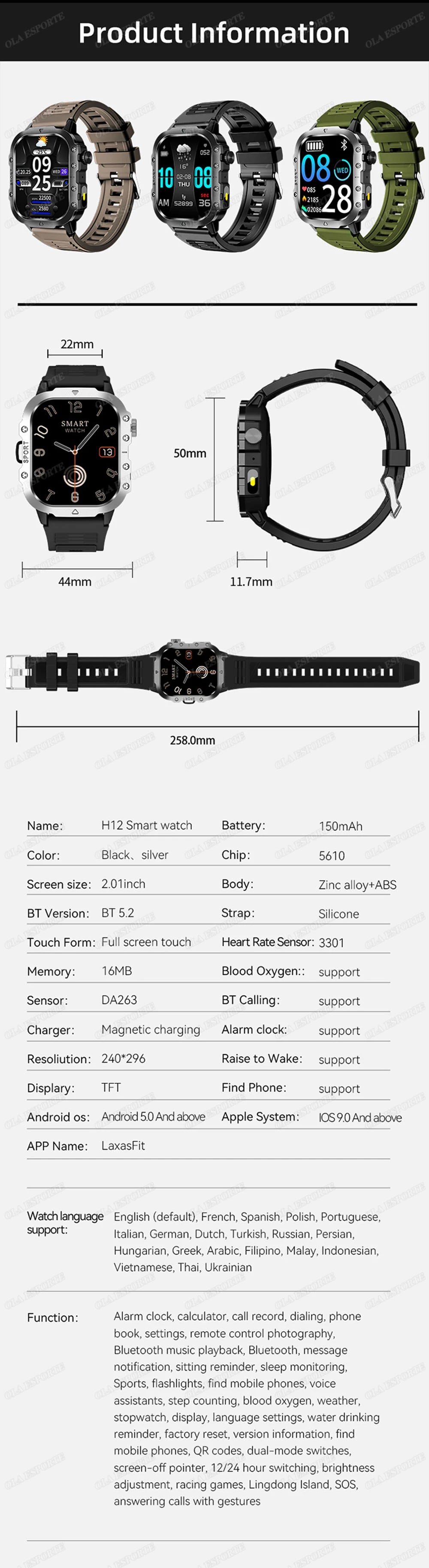 Smartwatch Tático Militar 2025 – Bateria de Longa Duração (400mAh), Lanterna LED e Chamadas Bluetooth
